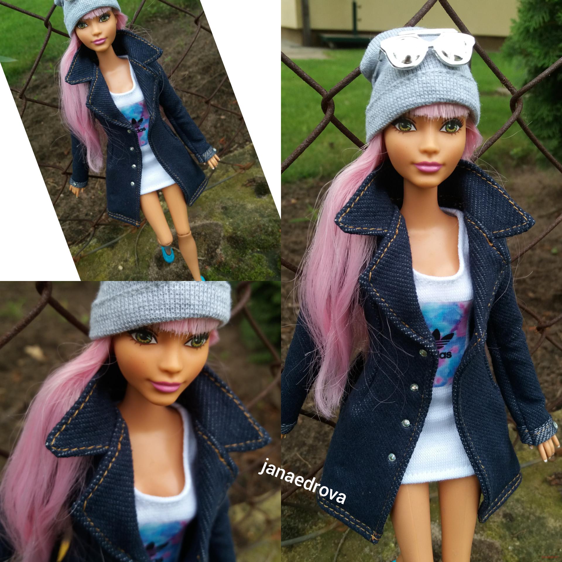 Džínový kabát s klopami pro panenky Barbie 
