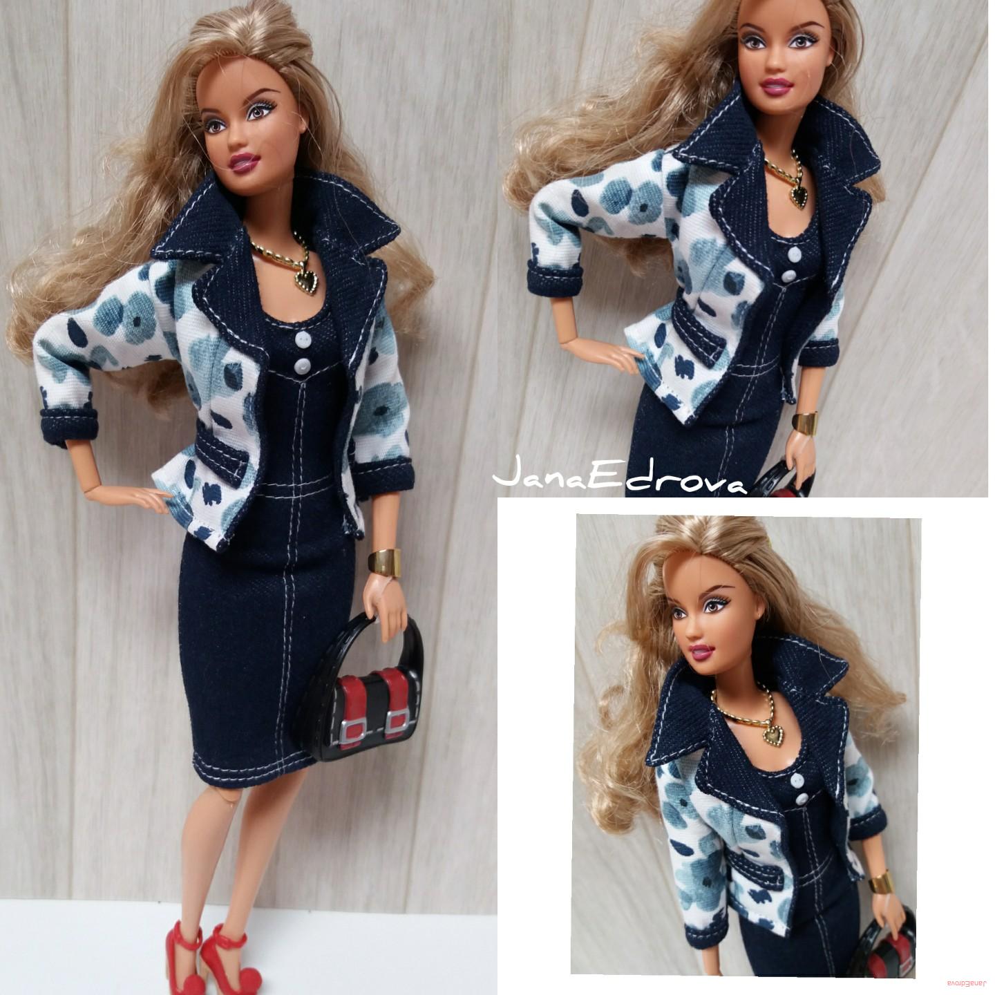 Džínové sako se vzorem pro panenky Barbie
