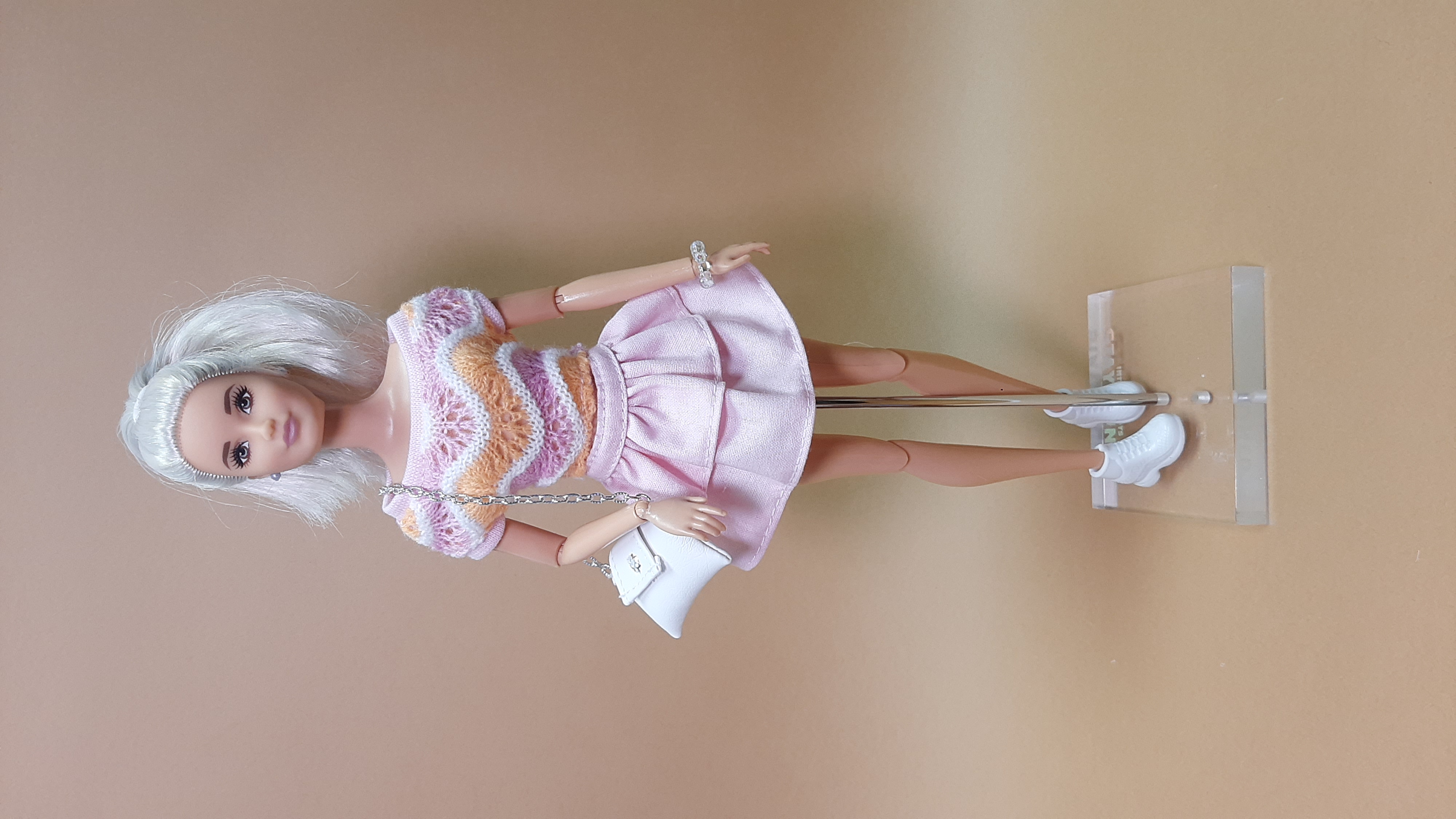 Růžová bavlněná sukně pro panenky Barbie