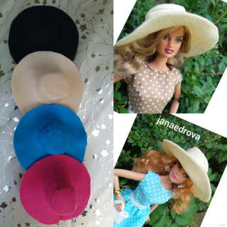 Klobouky z flauše pro panenky Barbie