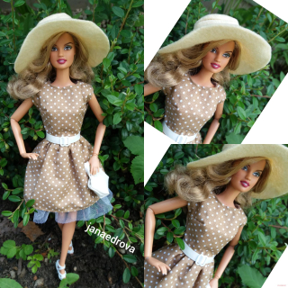 Retro set pro panenky Barbie - set šatů, klobouku a kabelky